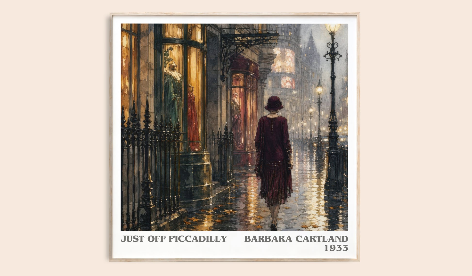 Just Off Piccadilly literary book poster by Barbara Cartland – framed literary art print