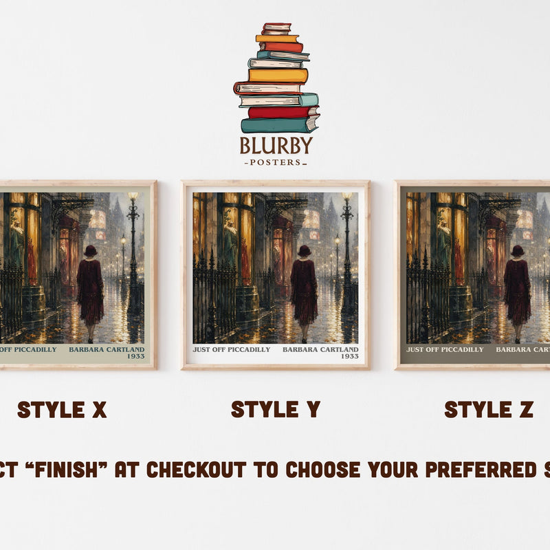Just Off Piccadilly literary print in frame leaning in hallway – romance wall art