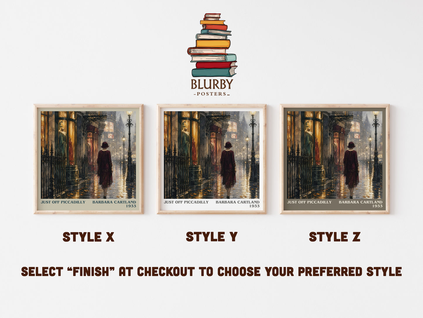 Just Off Piccadilly literary print in frame leaning in hallway – romance wall art
