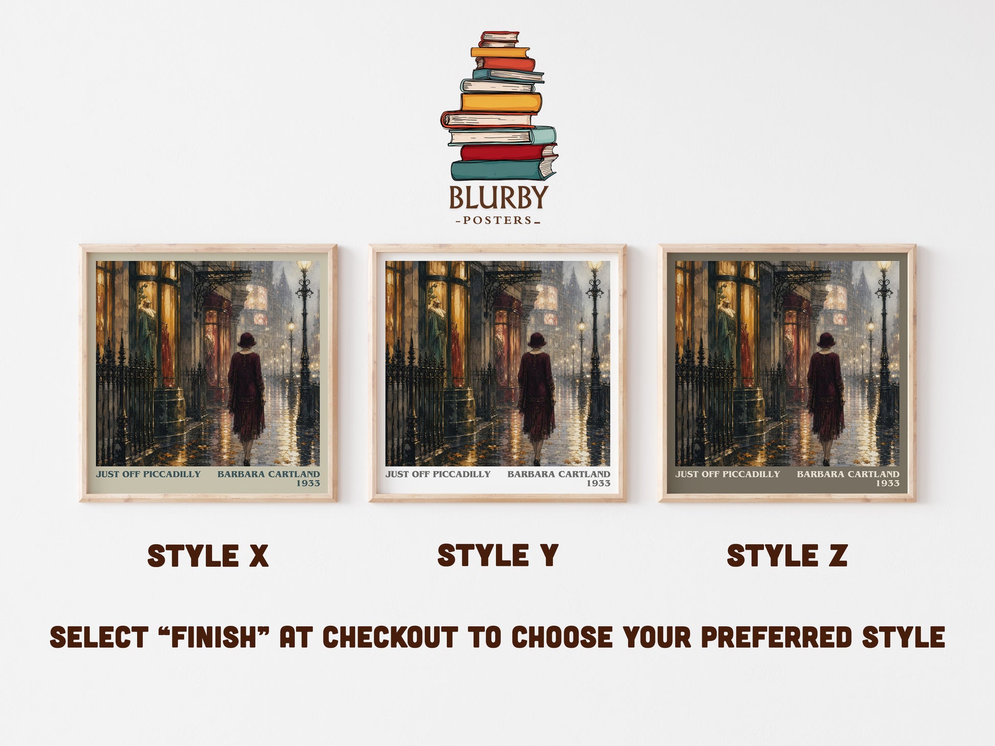 Just Off Piccadilly literary print in frame leaning in hallway – romance wall art