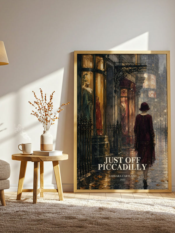 Just Off Piccadilly watercolour print in frame leaning in hallway – romance wall art