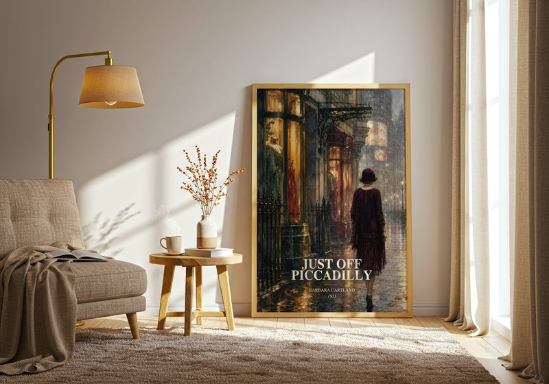 Just Off Piccadilly watercolour print in frame leaning in hallway – romance wall art