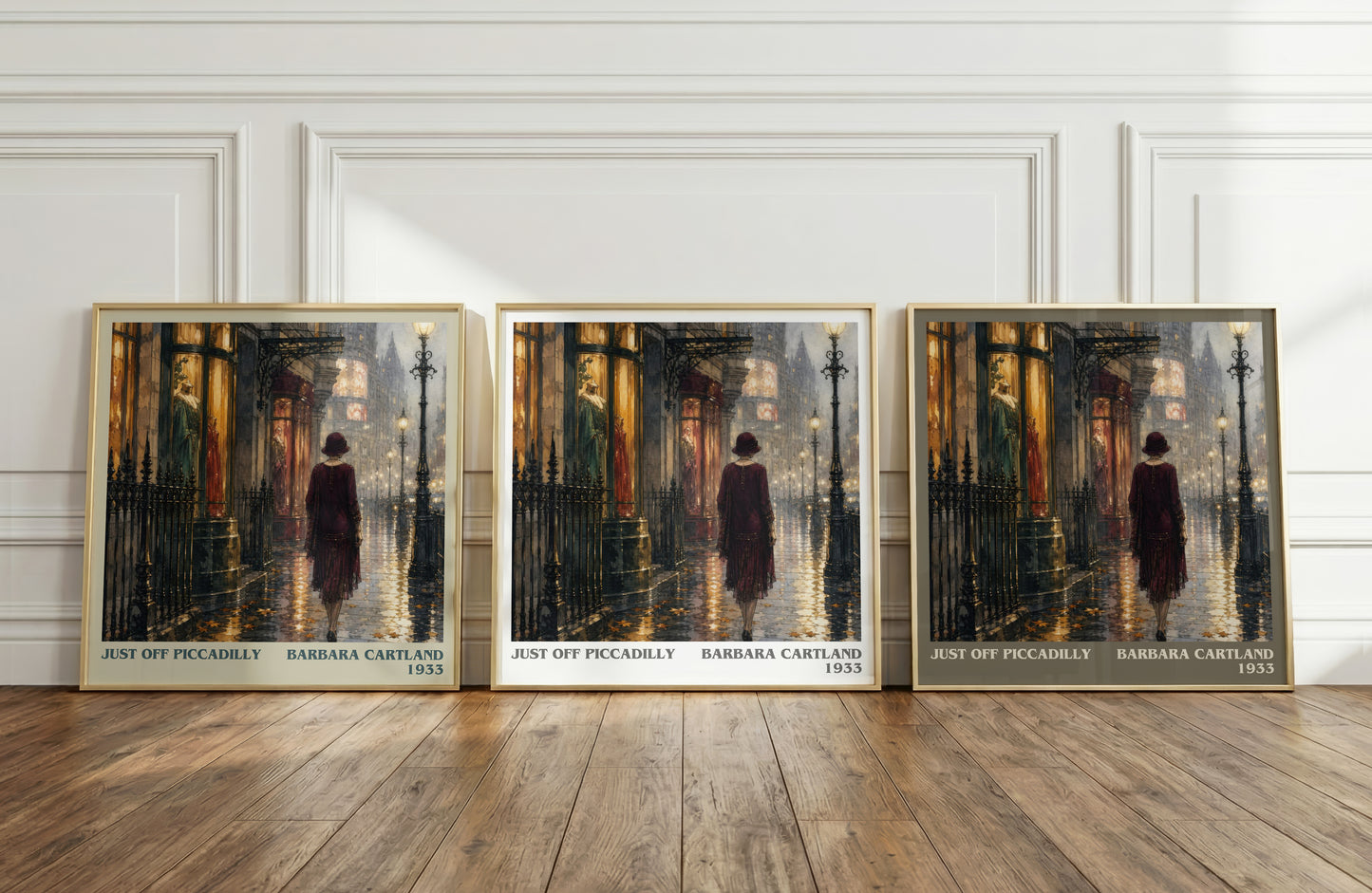 Just Off Piccadilly literary art print colour and style options – Barbara Cartland book art