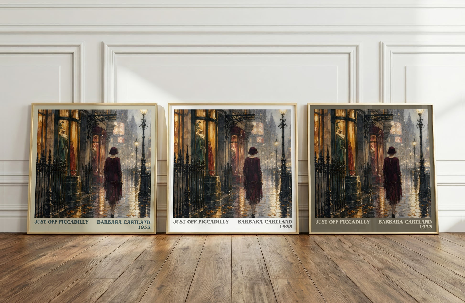 Just Off Piccadilly literary art print colour and style options – Barbara Cartland book art