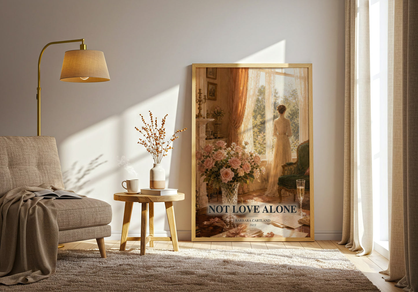 Not Love Alone watercolour print in frame leaning in hallway – romance wall art