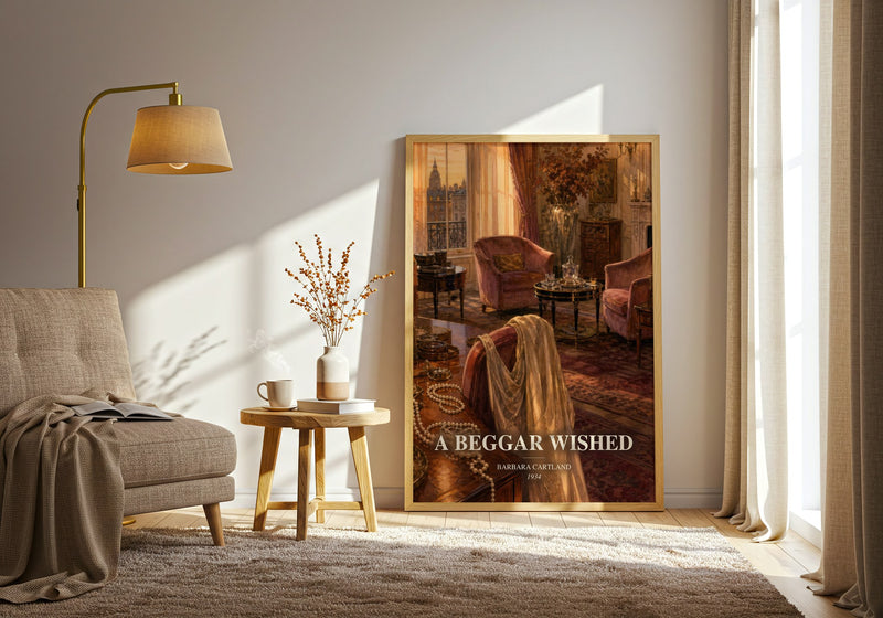 A Beggar Wished watercolour print in frame leaning in hallway – romance wall art