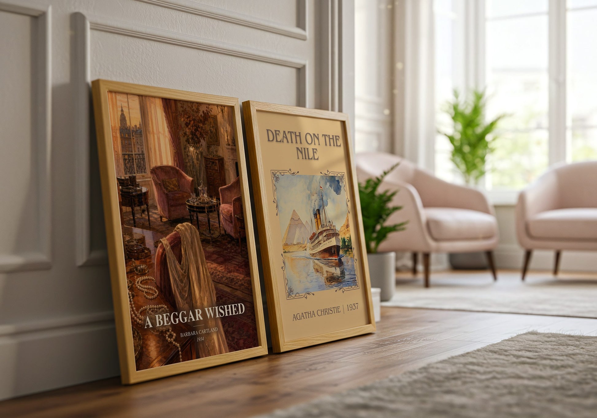A Beggar Wished watercolour print framed by window – literary home decor