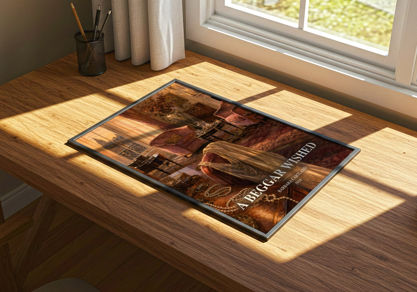 A Beggar Wished watercolour book poster framed on wall – romance wall art