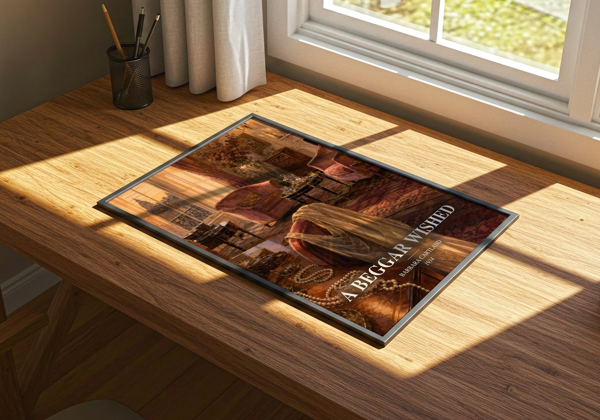 A Beggar Wished watercolour book poster framed on wall – romance wall art