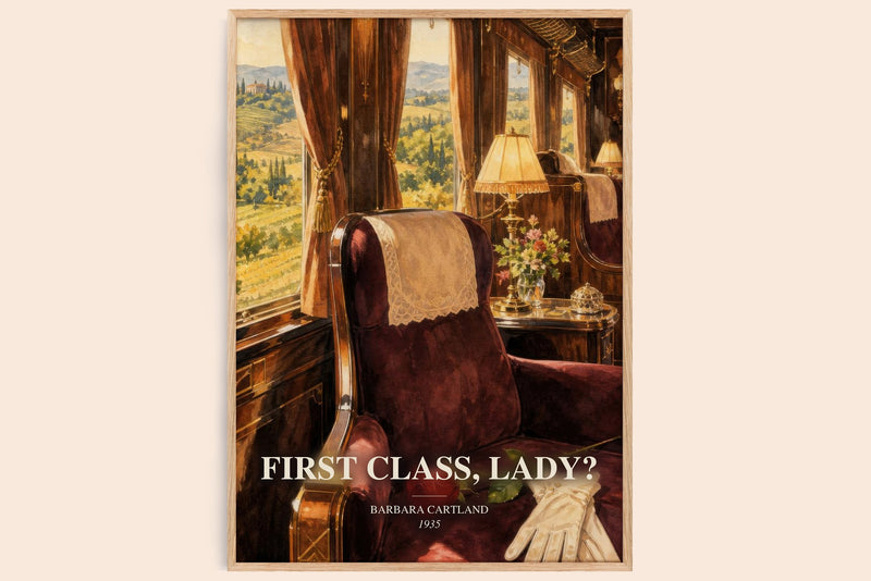 First Class, Lady? watercolour book poster by Barbara Cartland – framed literary art print