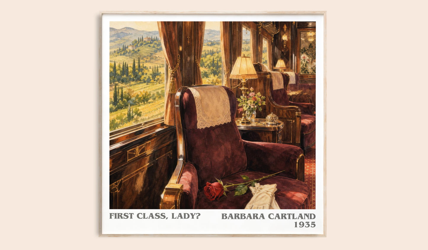 First Class, Lady? literary book poster by Barbara Cartland – framed literary art print