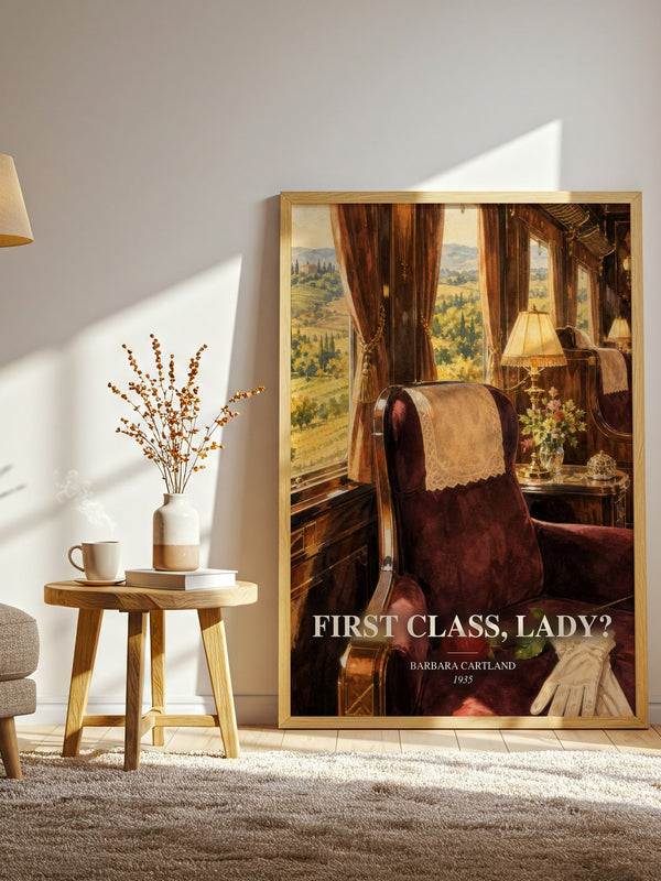 First Class, Lady? watercolour print in frame leaning in hallway – romance wall art