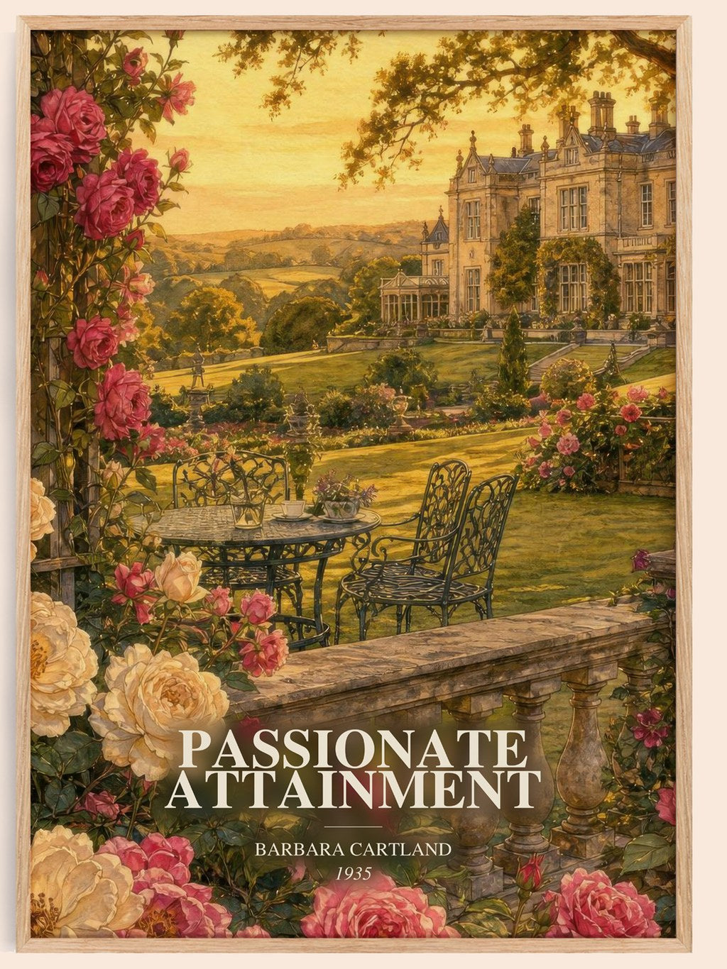 Passionate Attainment watercolour book poster by Barbara Cartland – framed literary art print