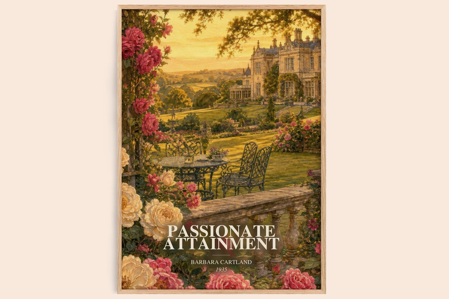 Passionate Attainment watercolour book poster by Barbara Cartland – framed literary art print