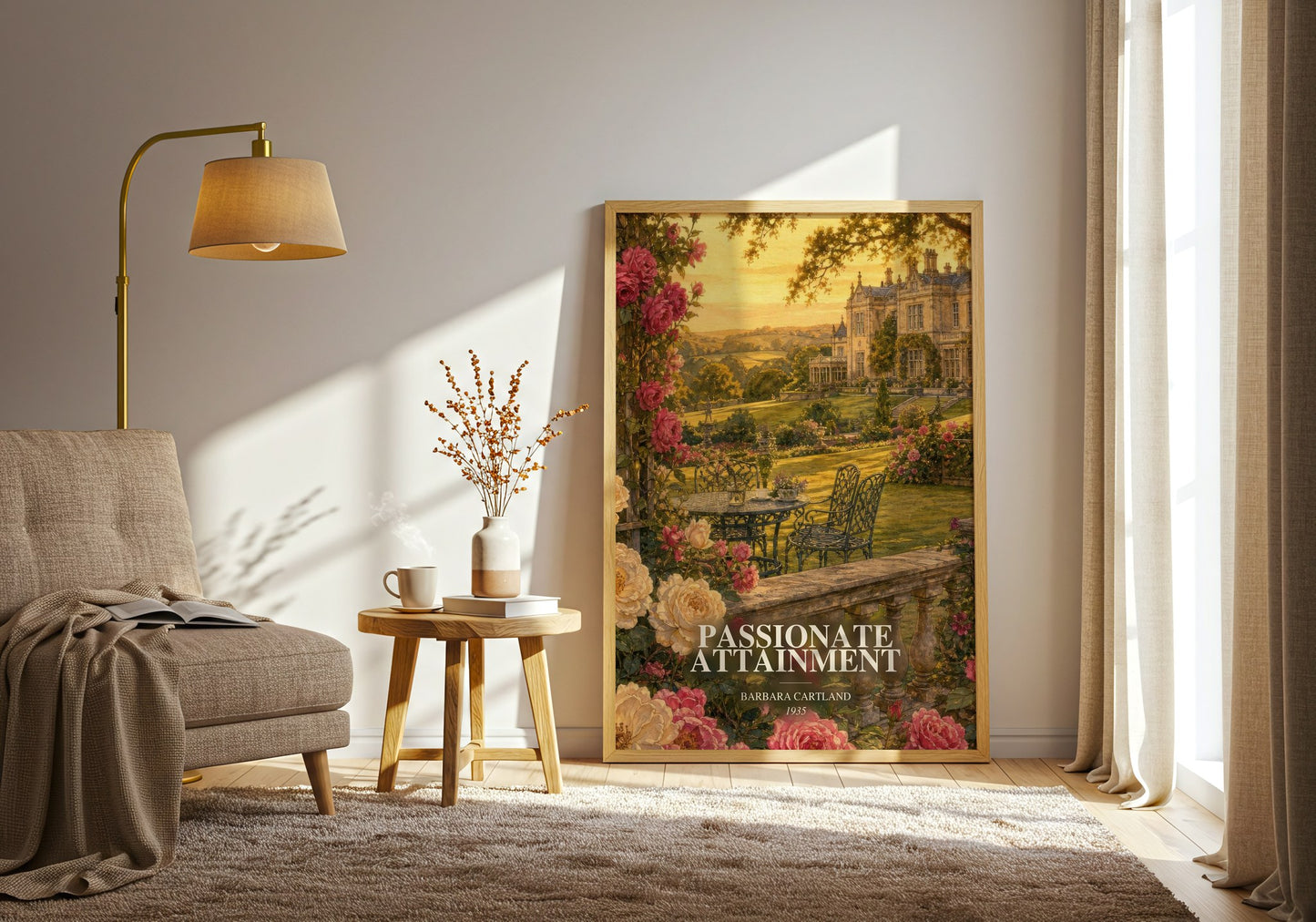 Passionate Attainment watercolour print in frame leaning in hallway – romance wall art