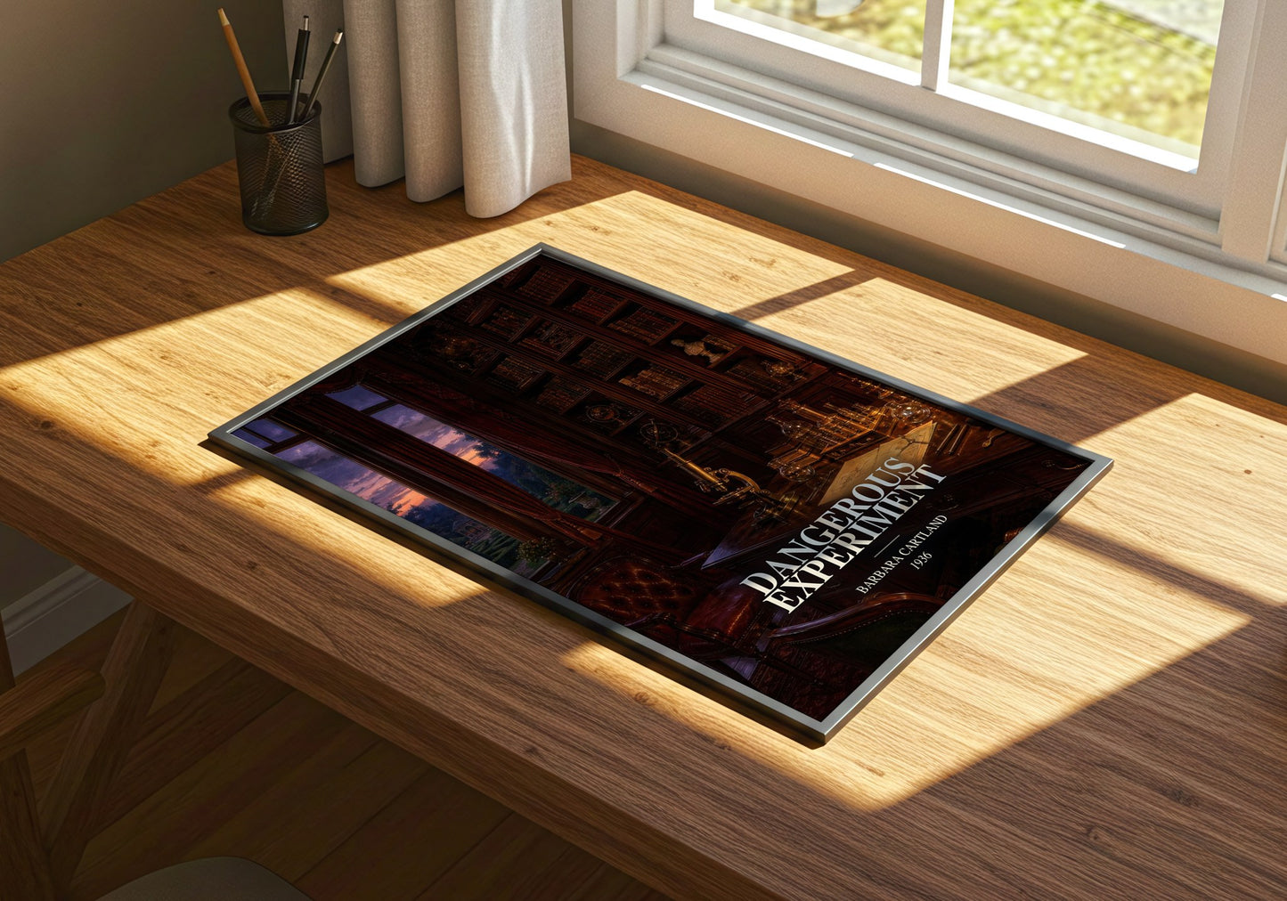 Dangerous Experiment watercolour book poster framed on wall – romance wall art
