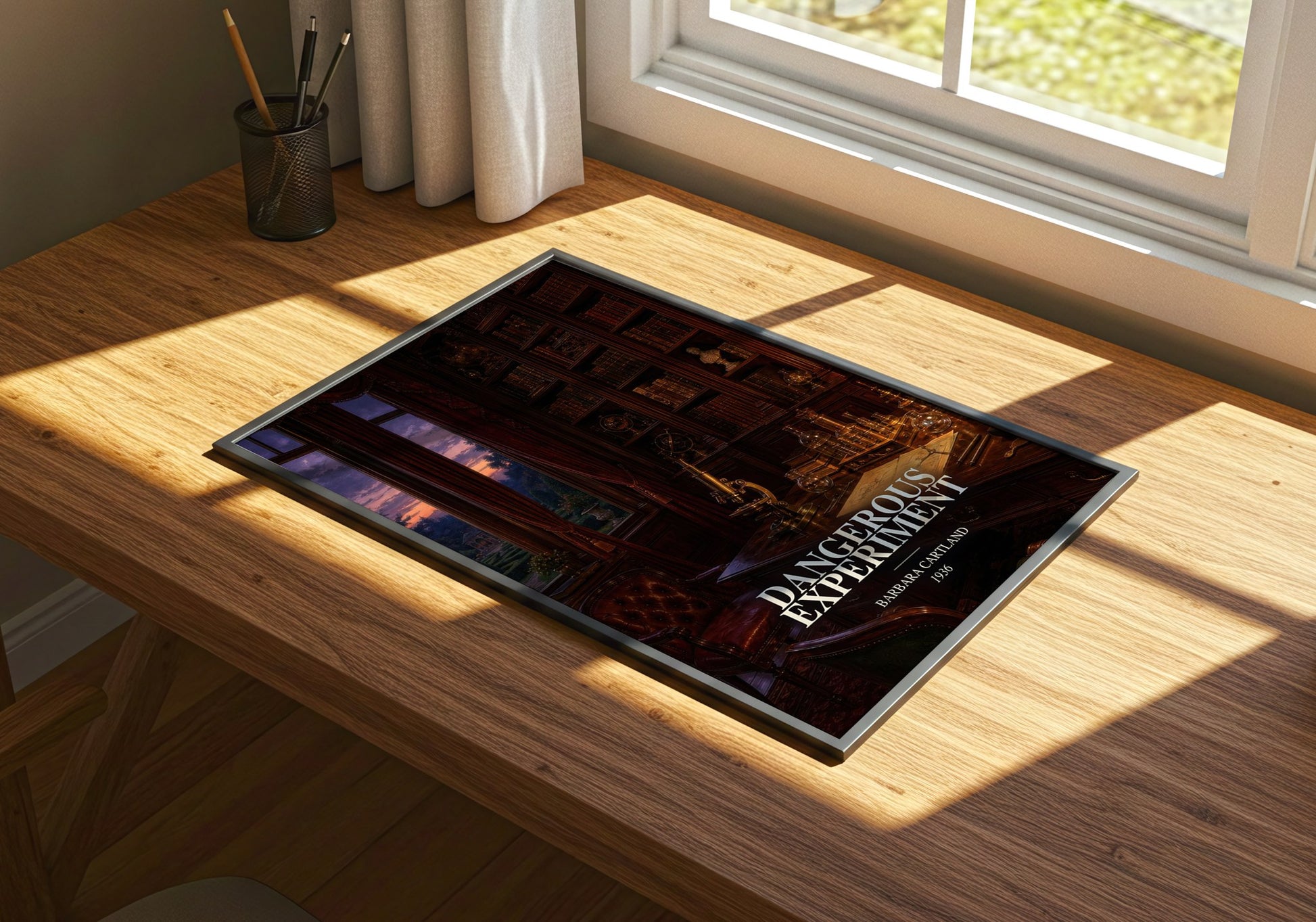 Dangerous Experiment watercolour book poster framed on wall – romance wall art