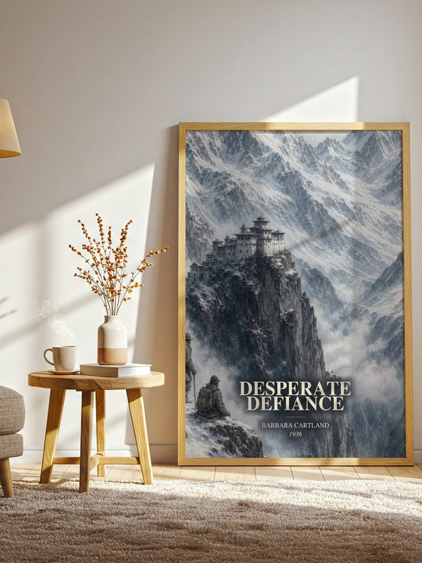 Desperate Defiance watercolour print in frame leaning in hallway – romance wall art