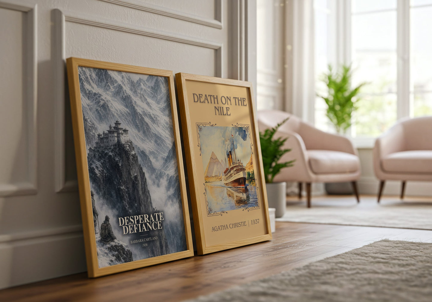Desperate Defiance watercolour print framed by window – literary home decor