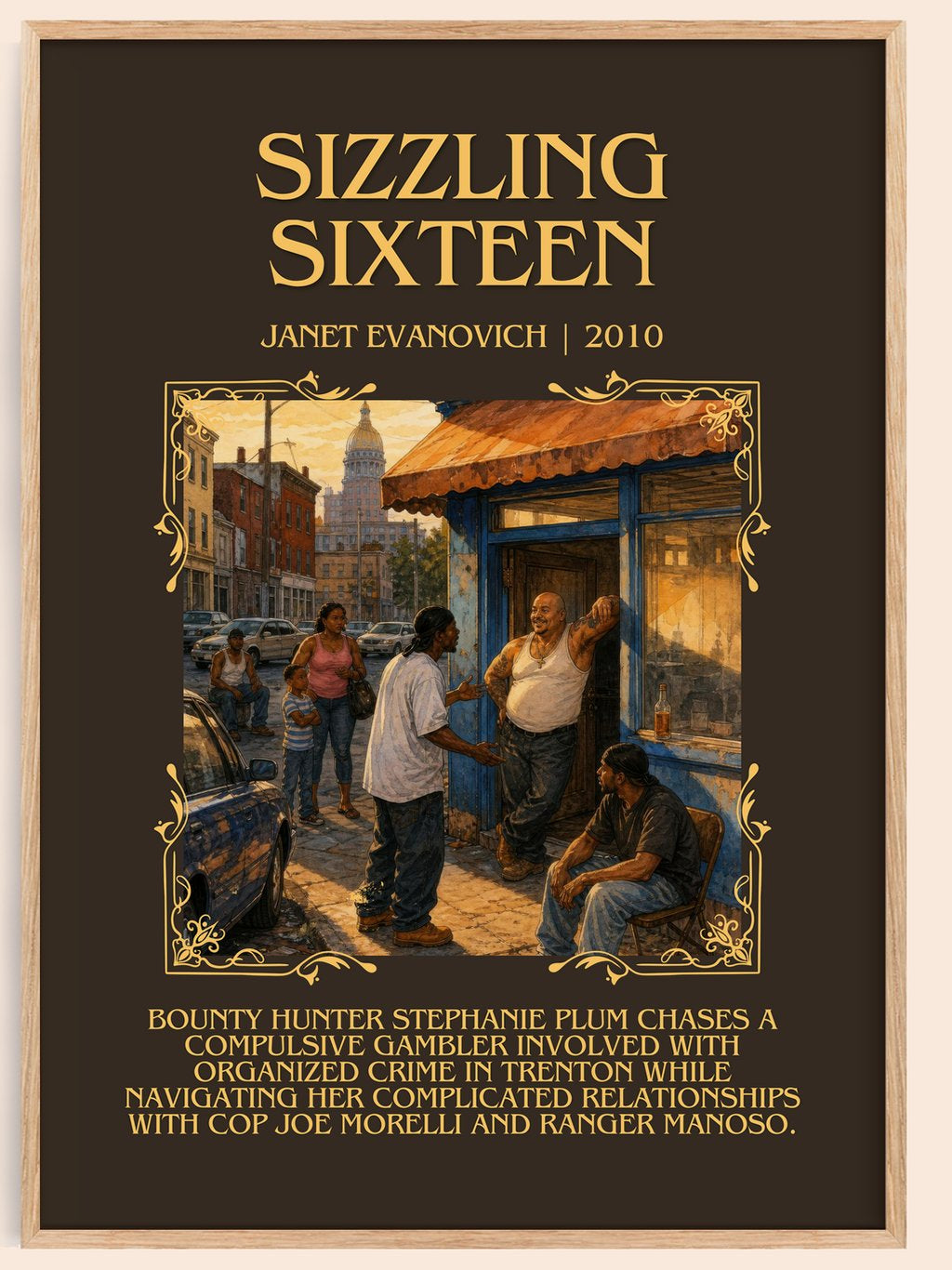 Sizzling Sixteen Minimalist Book Poster by Janet Evanovich – book poster
