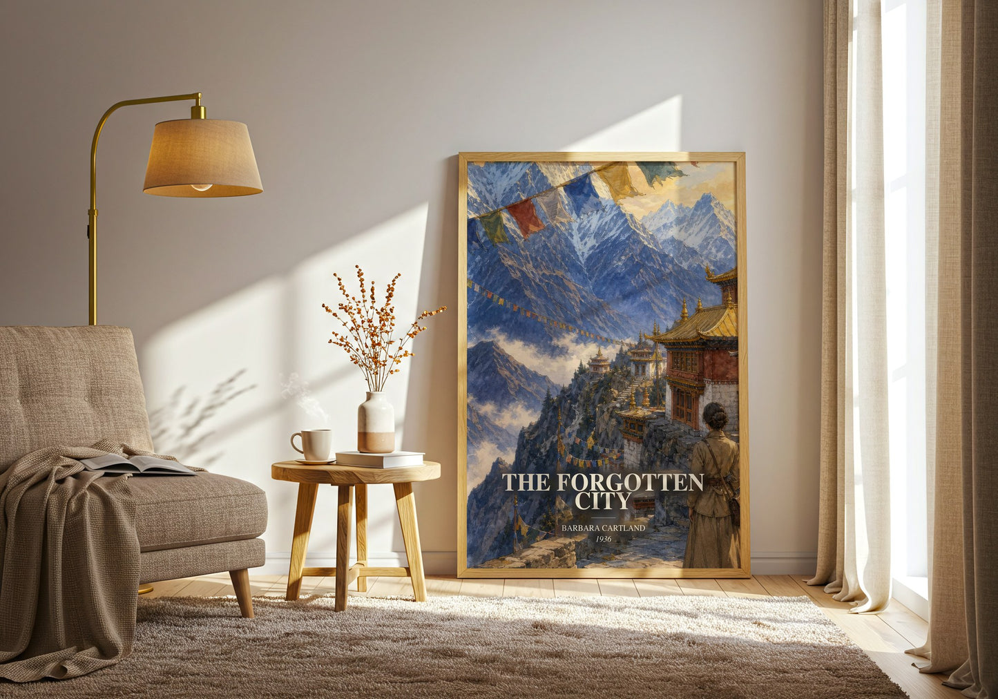 The Forgotten City watercolour print in frame leaning in hallway – romance wall art