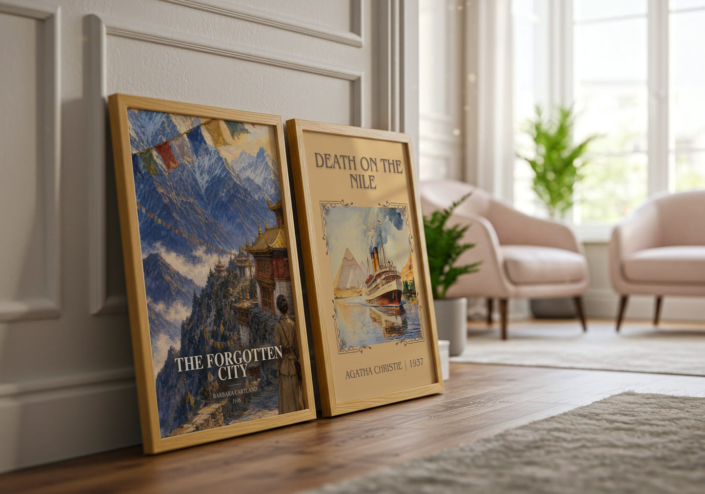 The Forgotten City watercolour print framed by window – literary home decor