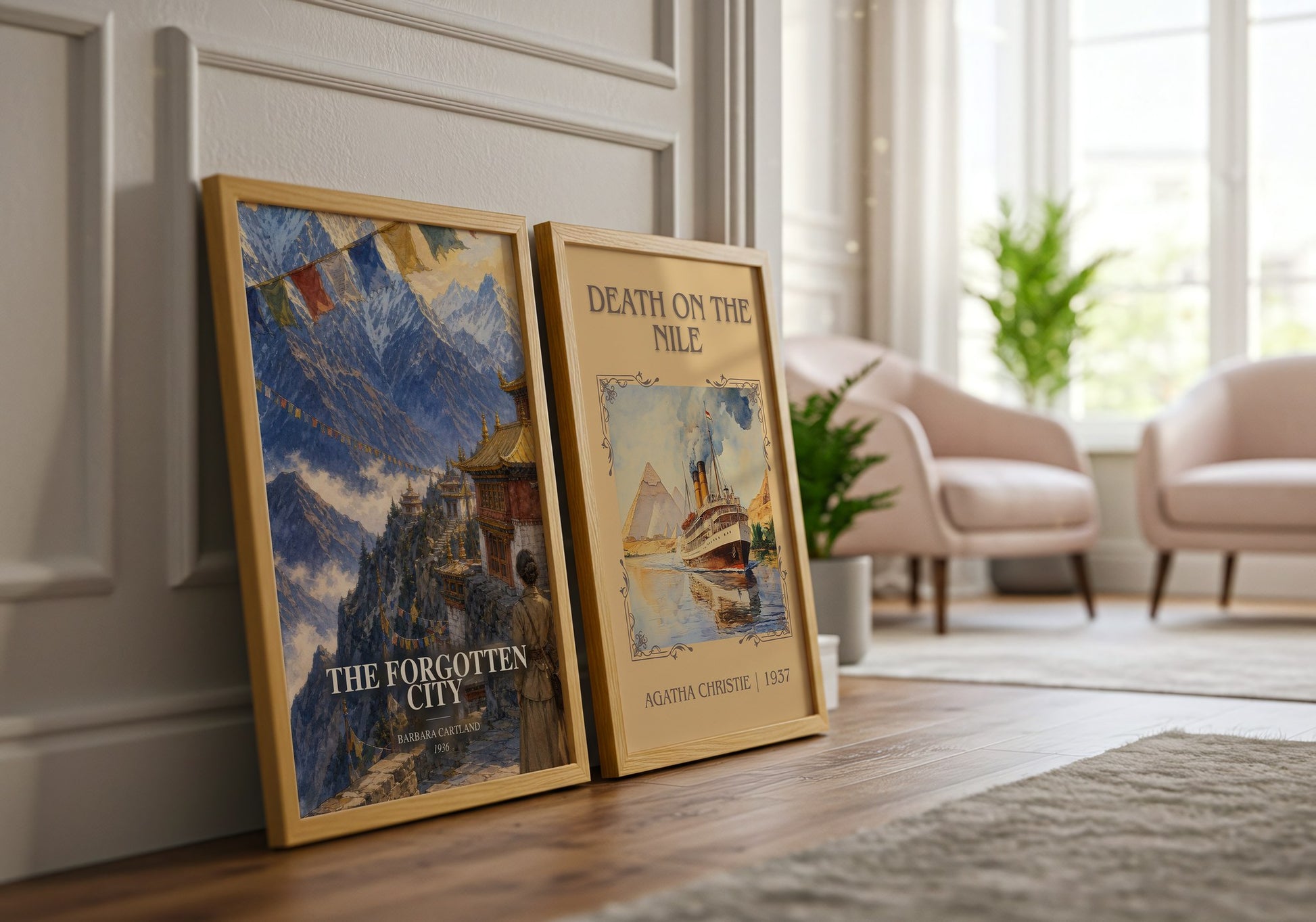 The Forgotten City watercolour print framed by window – literary home decor