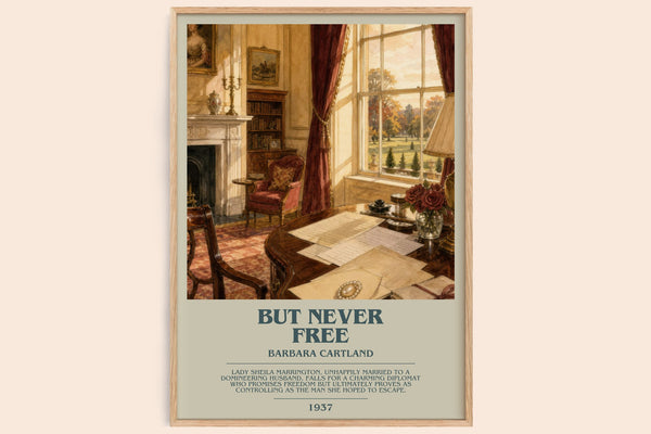 But Never Free bookish book poster by Barbara Cartland – framed literary art print