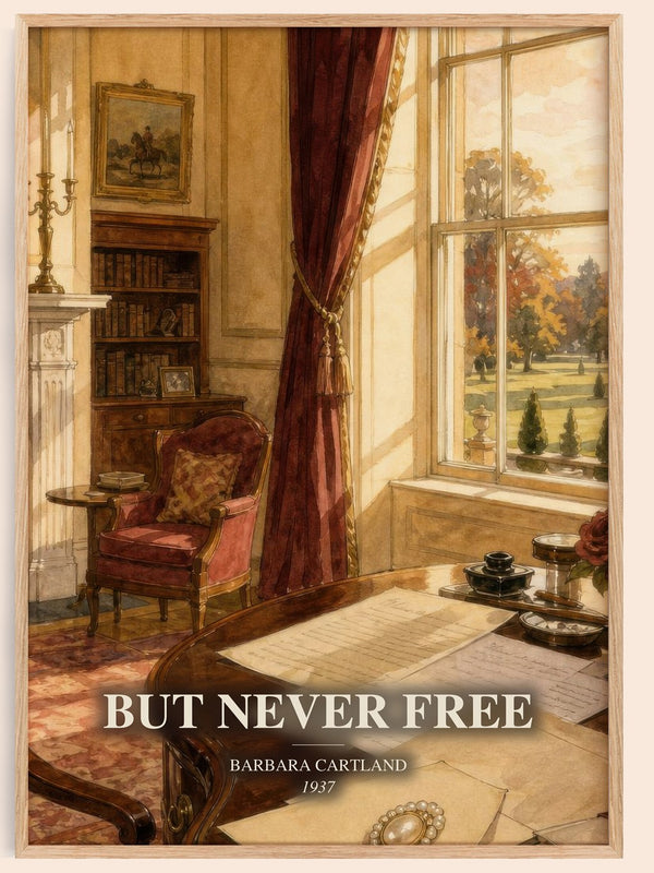 But Never Free watercolour book poster by Barbara Cartland – framed literary art print