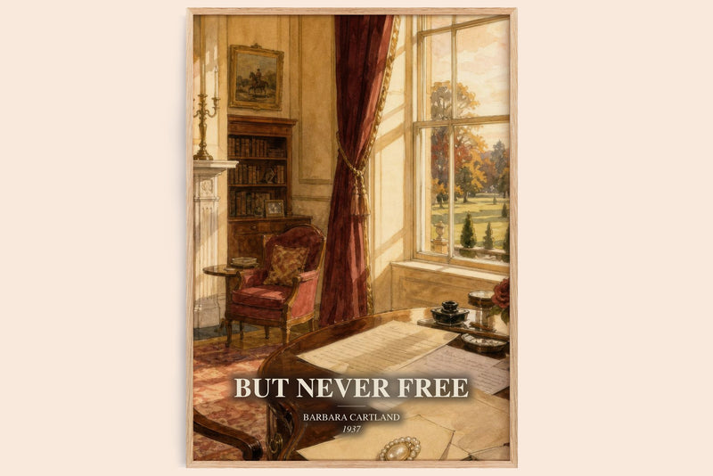 But Never Free watercolour book poster by Barbara Cartland – framed literary art print