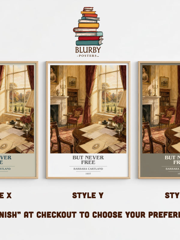 But Never Free book cover print in frame leaning in hallway – romance wall art
