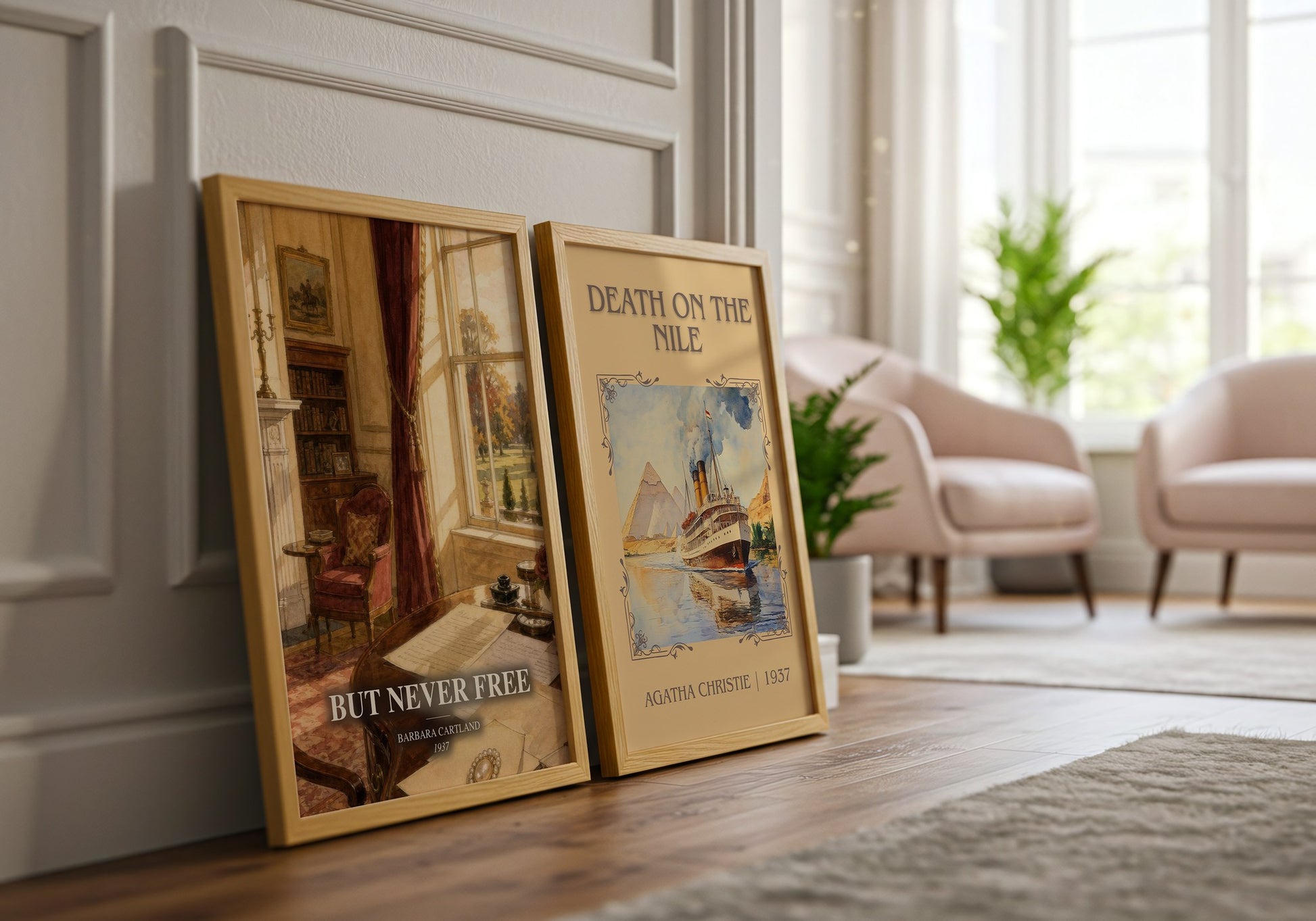 But Never Free watercolour print framed by window – literary home decor
