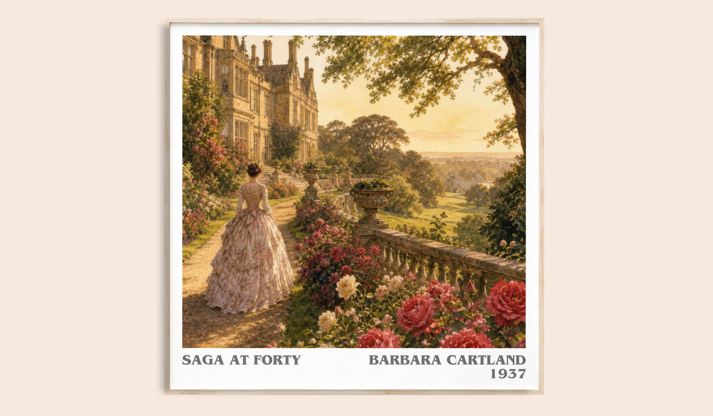 Saga At Forty literary book poster by Barbara Cartland – framed literary art print