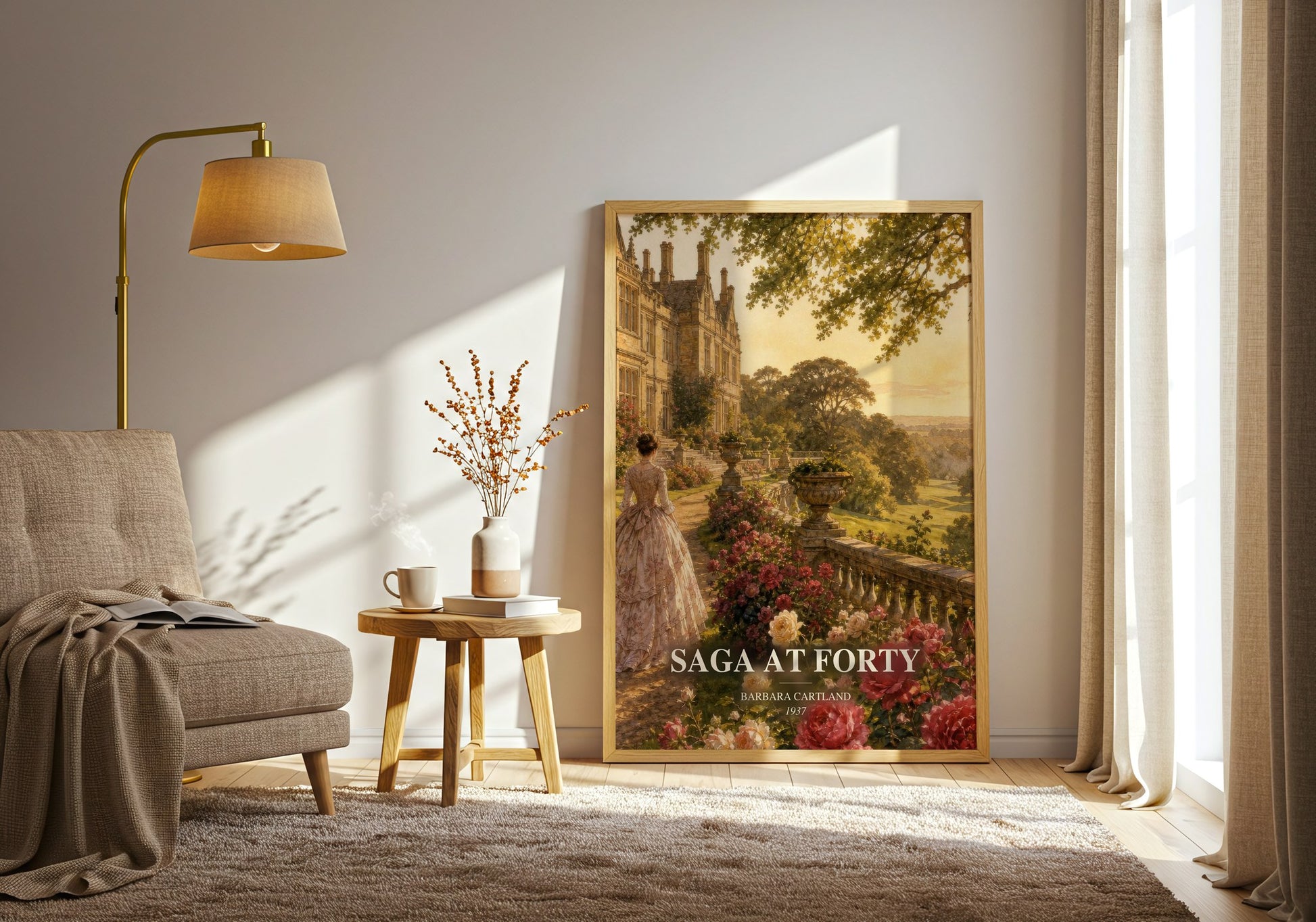 Saga At Forty watercolour print in frame leaning in hallway – romance wall art