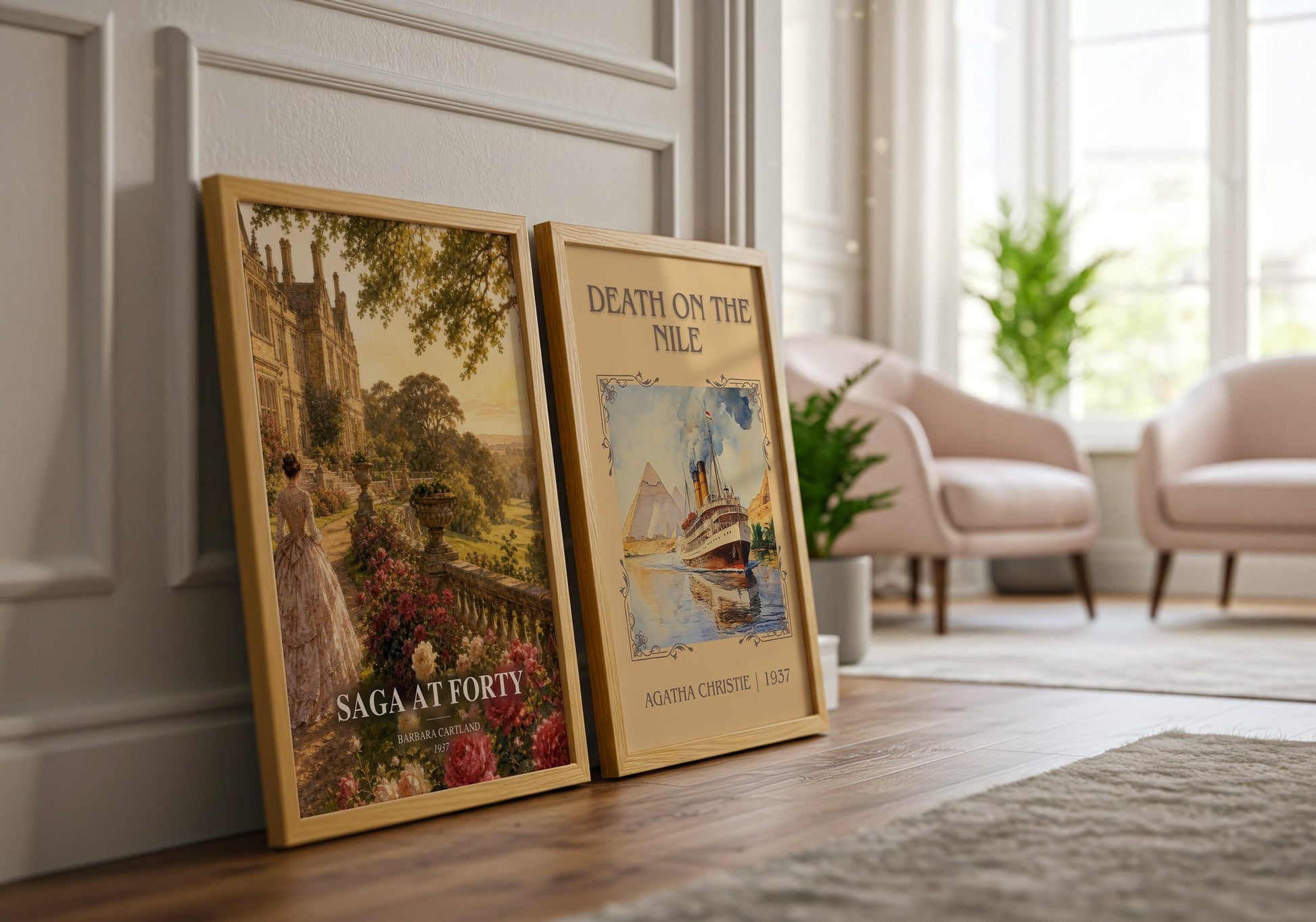 Saga At Forty watercolour print framed by window – literary home decor