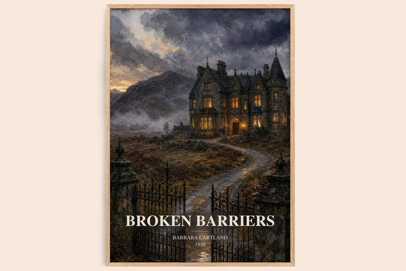 Broken Barriers watercolour book poster by Barbara Cartland – framed literary art print