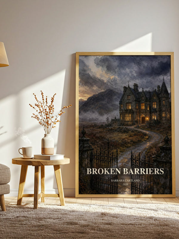 Broken Barriers watercolour print in frame leaning in hallway – romance wall art