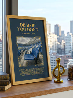 Dead If You Don't Minimalist Book Poster by Peter James – framed print on a city-view windowsill