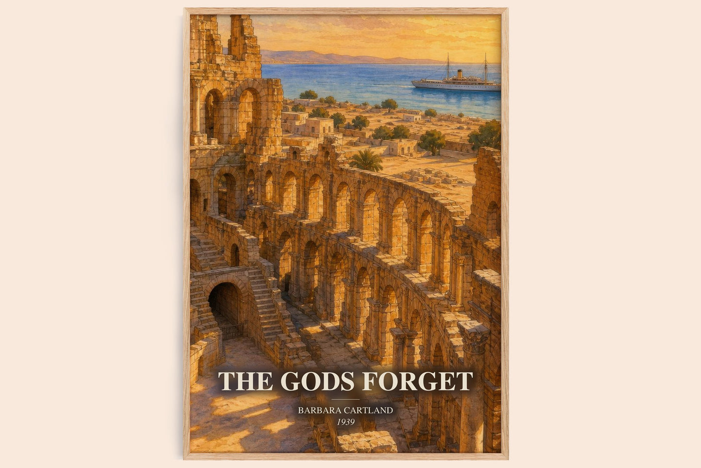 The Gods Forget watercolour book poster by Barbara Cartland – framed literary art print