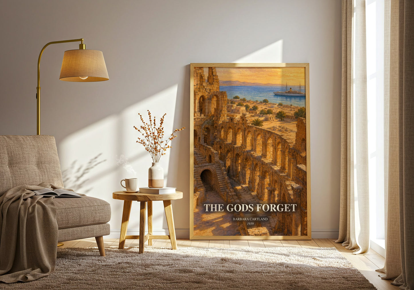 The Gods Forget watercolour print in frame leaning in hallway – romance wall art