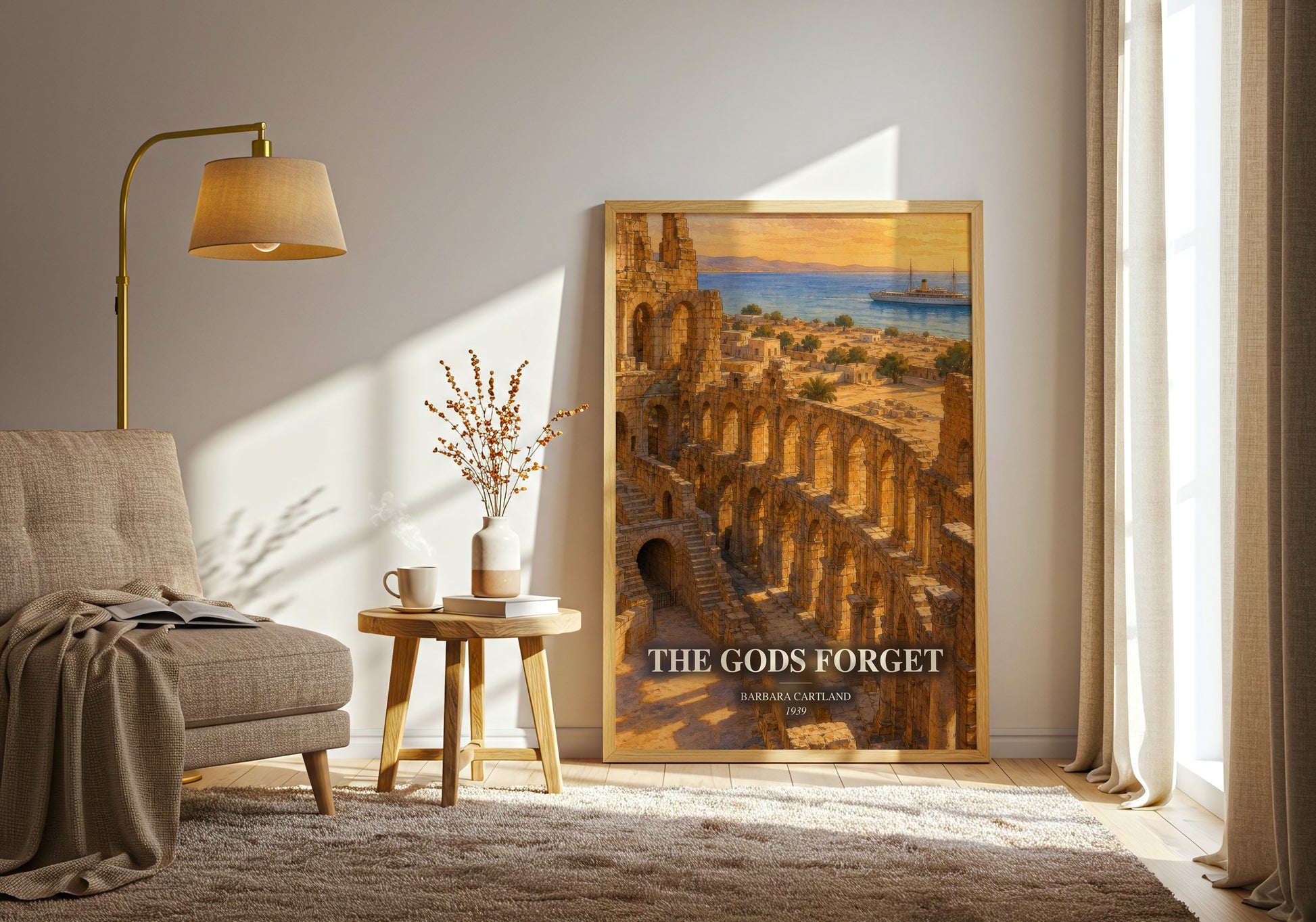 The Gods Forget watercolour print in frame leaning in hallway – romance wall art