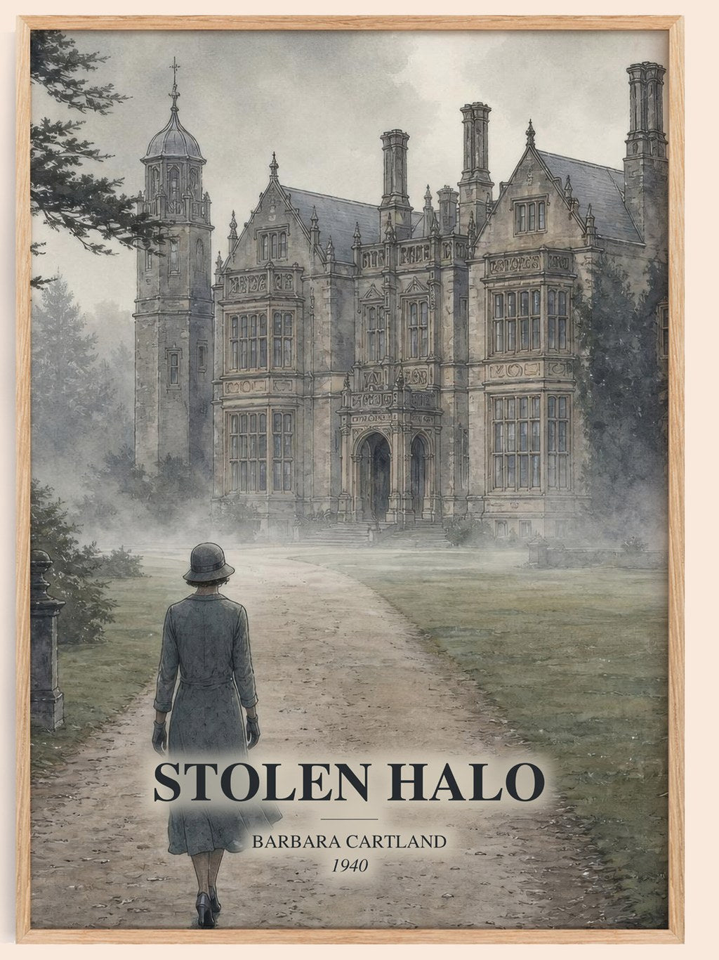 Stolen Halo watercolour book poster by Barbara Cartland – framed literary art print