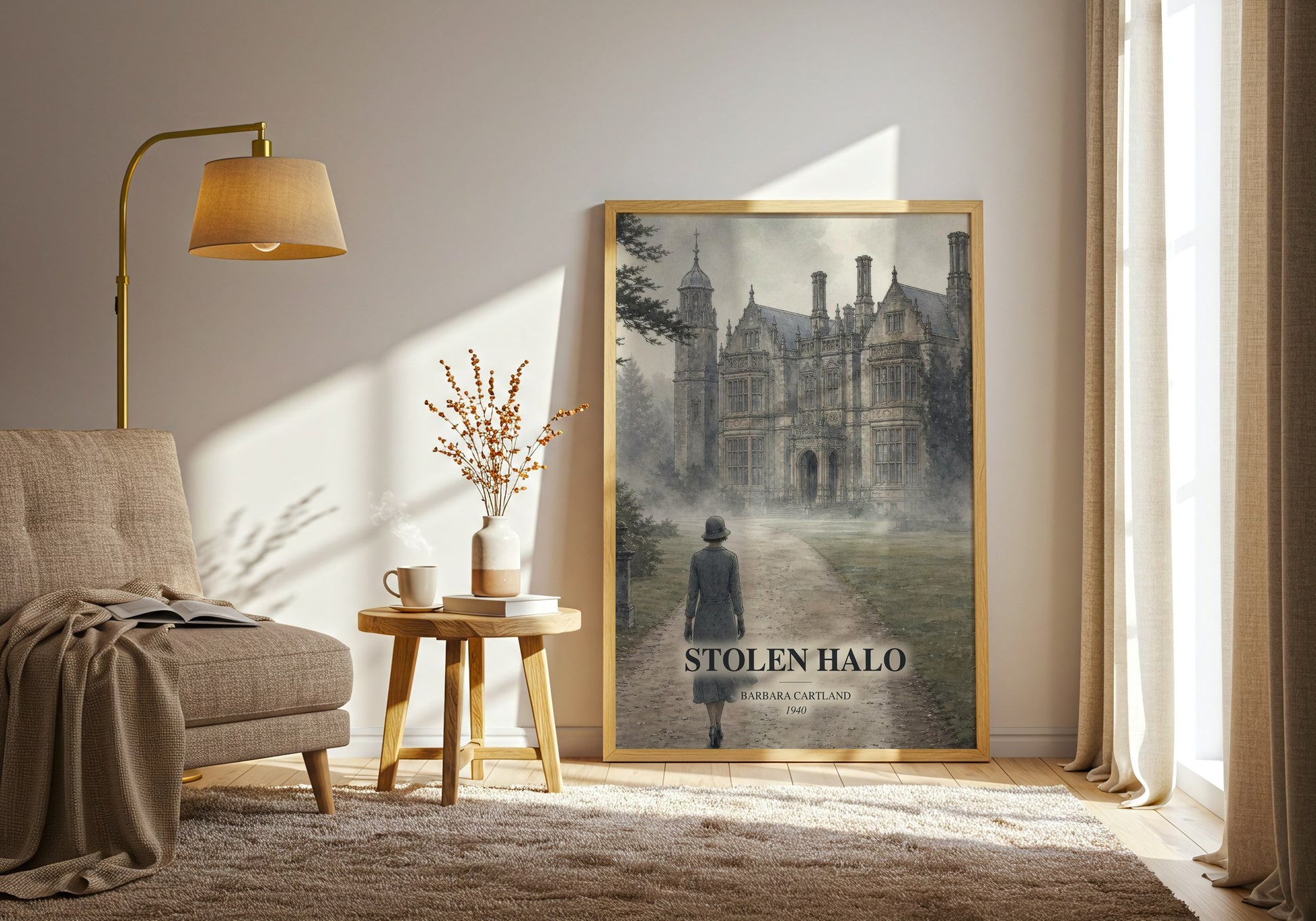 Stolen Halo watercolour print in frame leaning in hallway – romance wall art