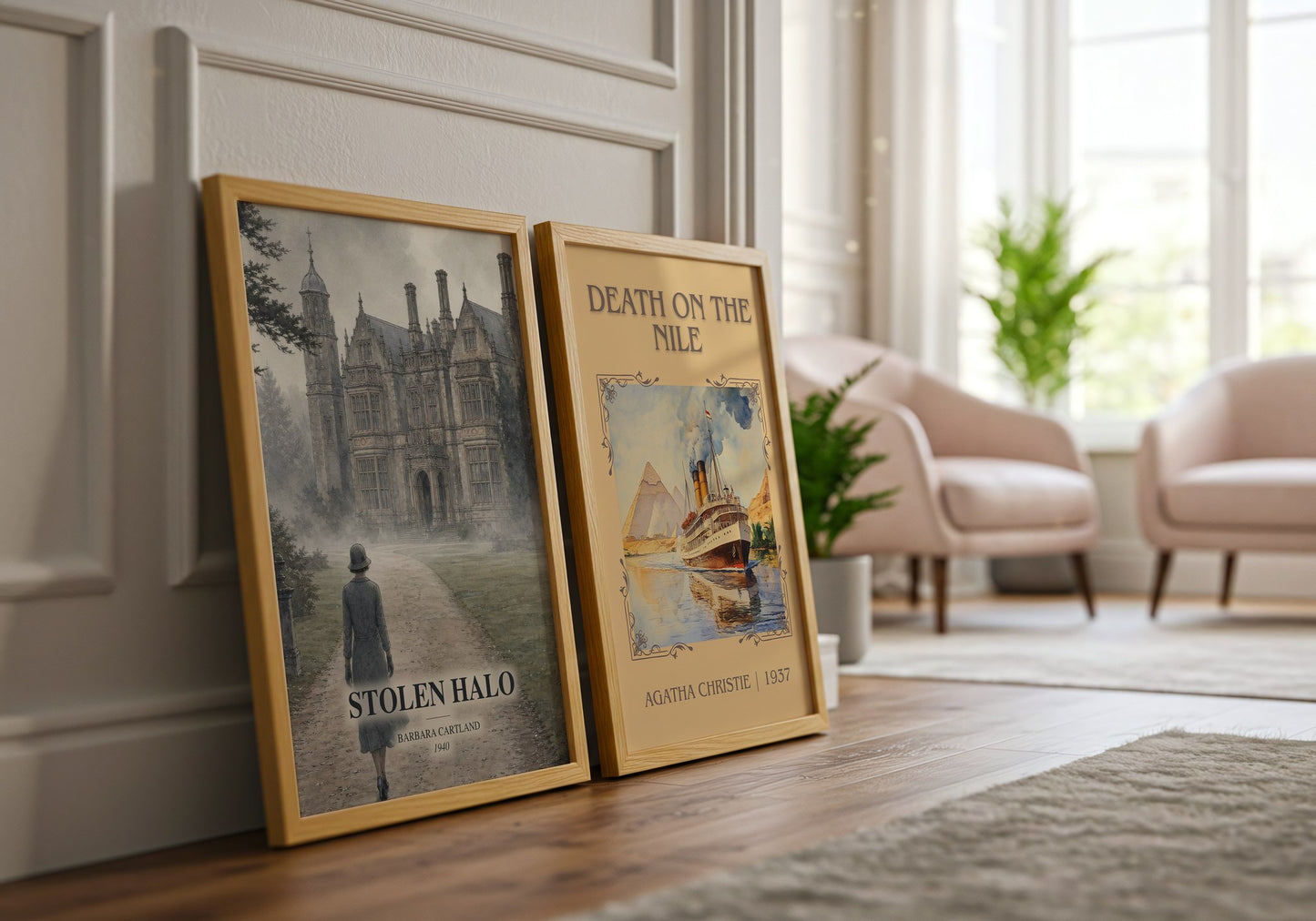 Stolen Halo watercolour print framed by window – literary home decor