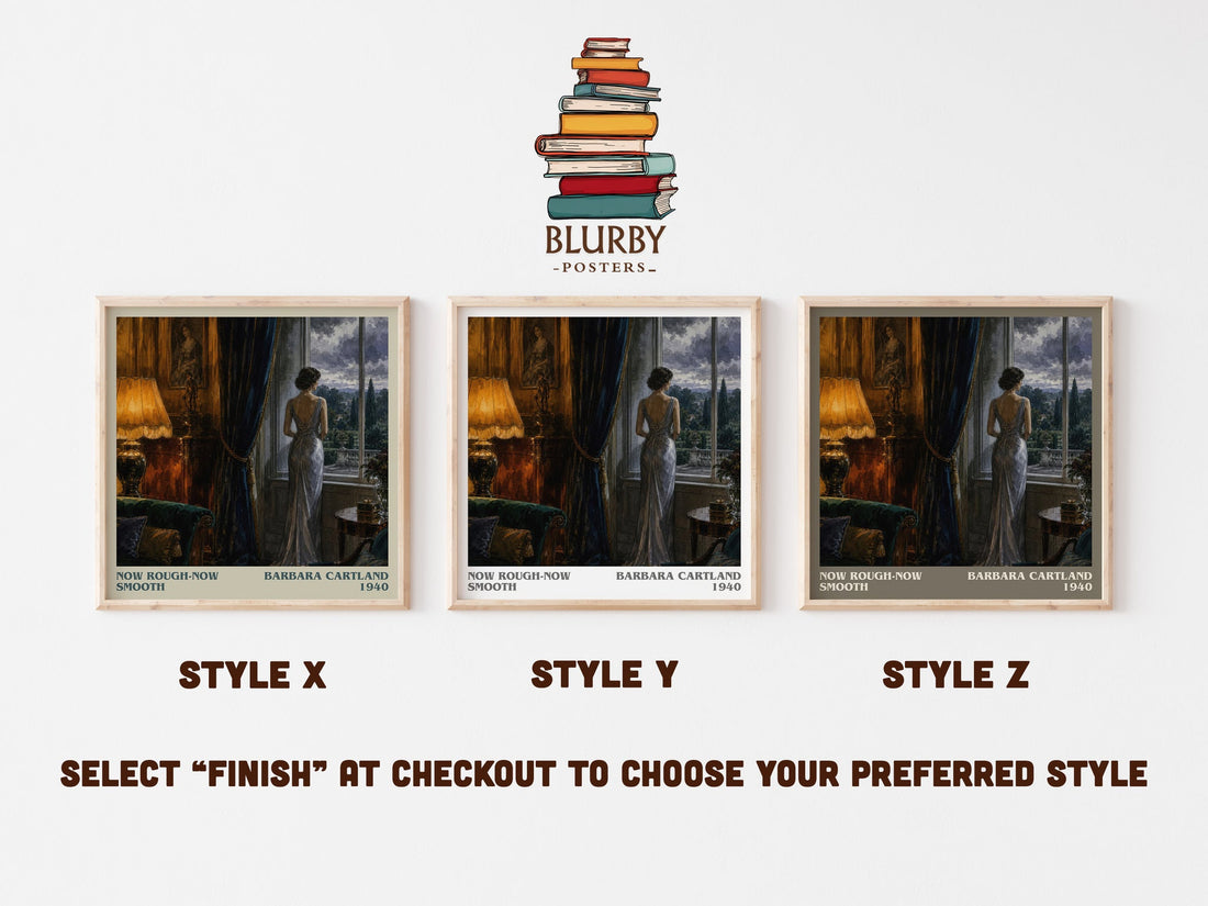 Now Rough-Now Smooth literary print in frame leaning in hallway – romance wall art (mockup)