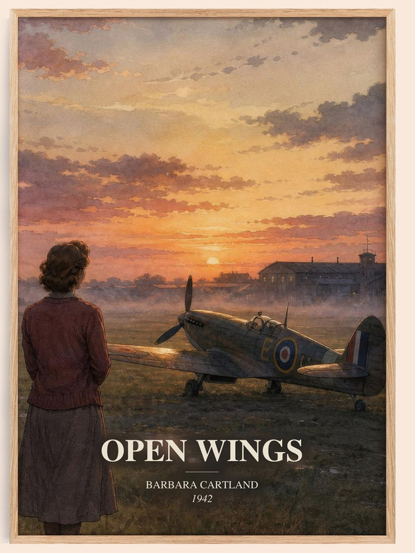 Open Wings watercolour book poster by Barbara Cartland – framed literary art print