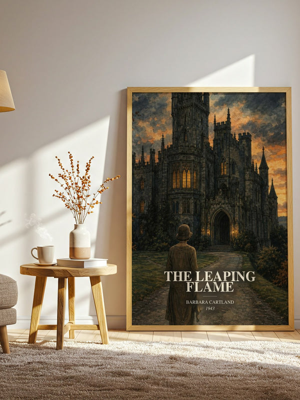 The Leaping Flame watercolour print in frame leaning in hallway – romance wall art