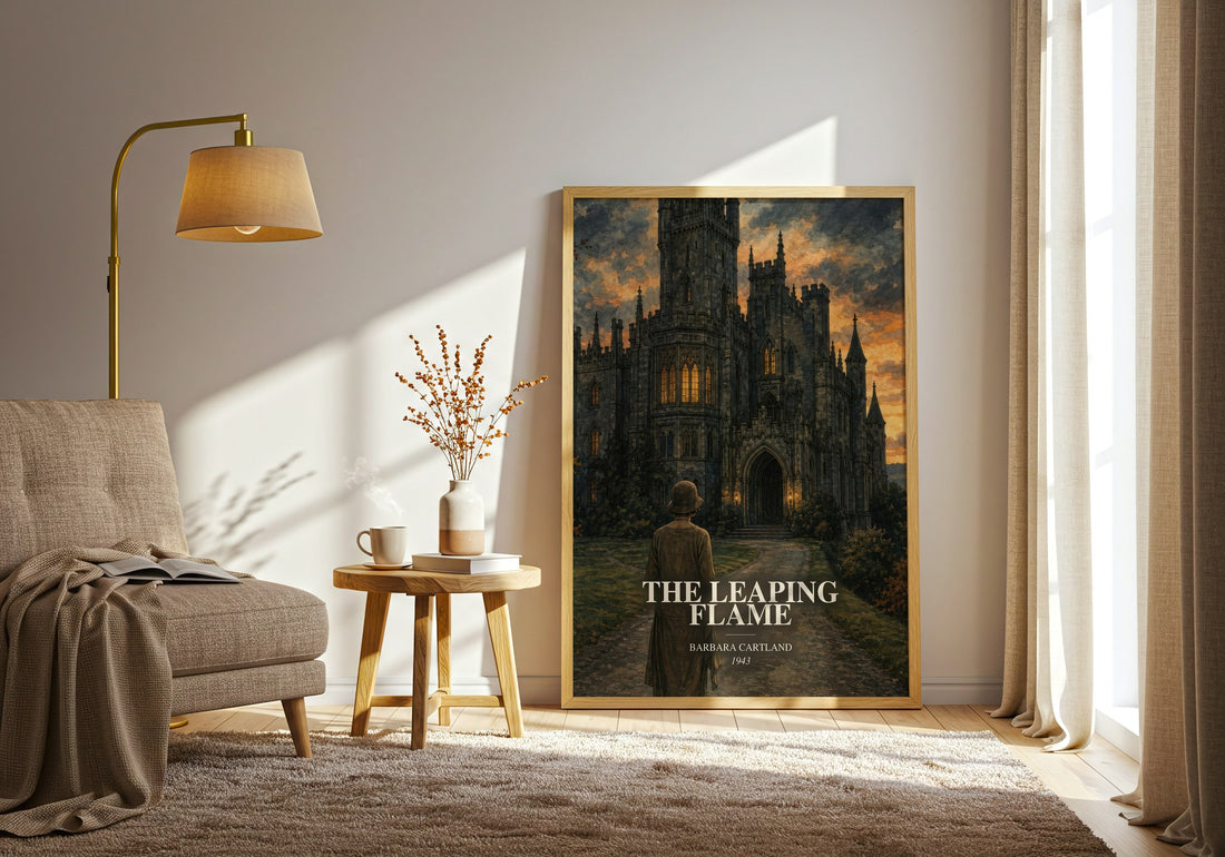 The Leaping Flame watercolour print in frame leaning in hallway – romance wall art