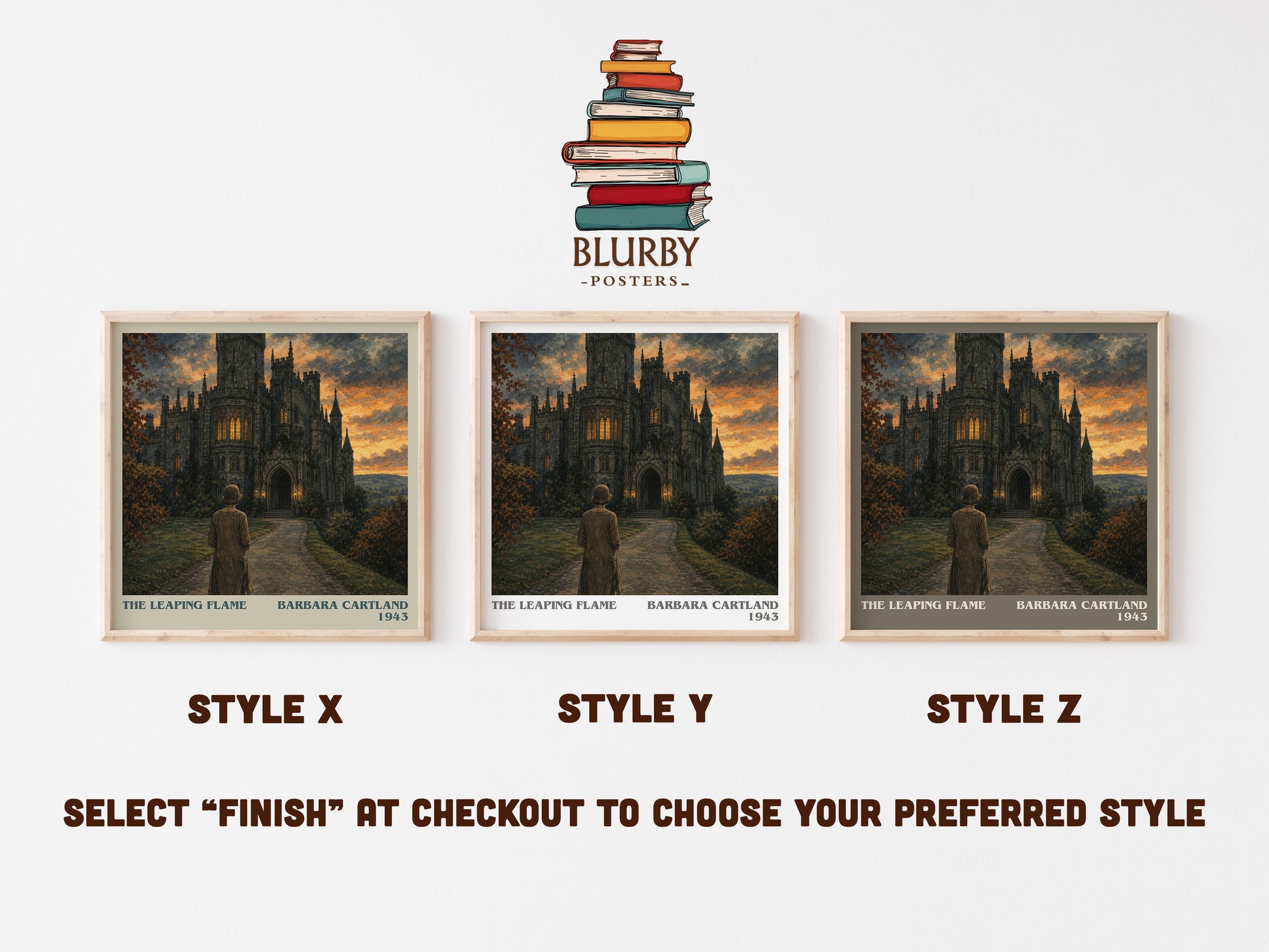 The Leaping Flame literary print in frame leaning in hallway – romance wall art
