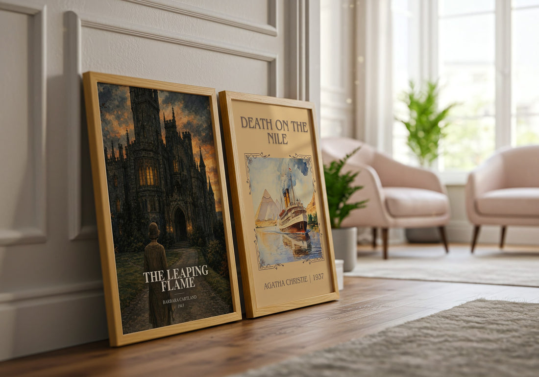 The Leaping Flame watercolour print framed by window – literary home decor